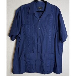 Allsense Mens XL‎ 17-17 1/2 Blue Cuban Guayabera Shirt Button Pockets Hawaiian